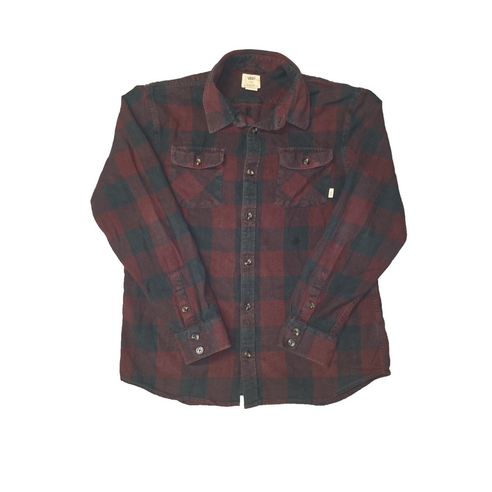 VANS Flannel Plaid Size L Burgundy Long Sleeve Button Down Shirt
